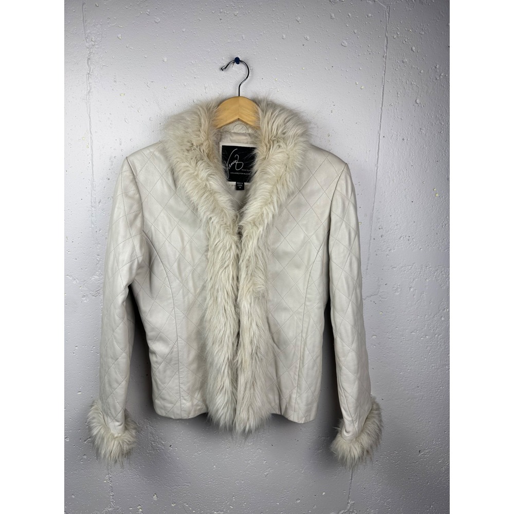 Y2K Venus Williams x Wilsons Leather Ivory Quilted Faux Fur Trim Jacket Medium - Picture 2 of 12